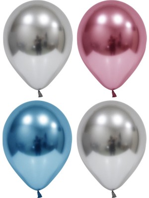 Hknys 15 Adet Renkli-Pembe  Krom Balon (Aynalı Balon)