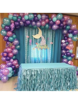 Hknys Mor-Lila-Mavi-Pembe Balon Seti Metalik Balon + 5 mt Balon Zinciri Deniz Kızı Konsept Doğum Günü