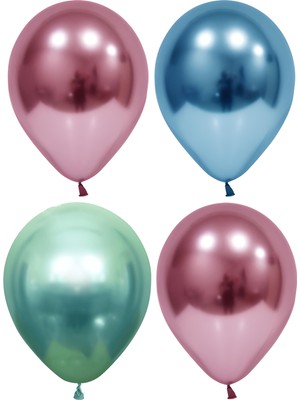 Hknys 50 Adet Pembe-Mavi-Yeşil  Krom Balon (Aynalı Balon)Balon Bandı+5 Metre Balon Zinciri