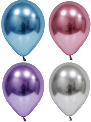 Hknys 5 Adet  Mavi Pembe Mor Gümüş Krom (Aynalı ) Balon  - Balonlar Helyum Uyumludur.