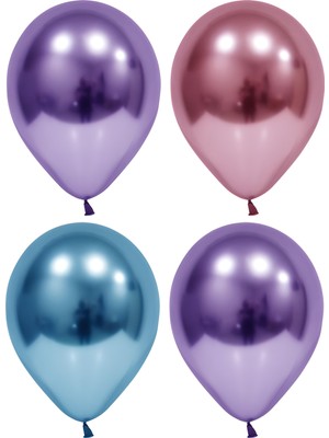 Hknys 15 Adet Mavi-Pembe-Mor Krom Balon (Aynalı Balon)
