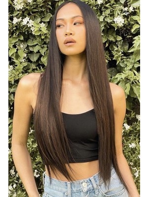 Takıştır Isıya Dayanıklı Yarımay Çıt Çıt Saç 2h6 Kahverengi Balyaj Düz 60 cm 110 gr