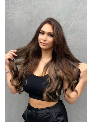 Takıştır Açık Kahve Isıya Dayanıklı Yarımay Çıt Çıt Dalgalı Saç 6d#-60 cm 110GR