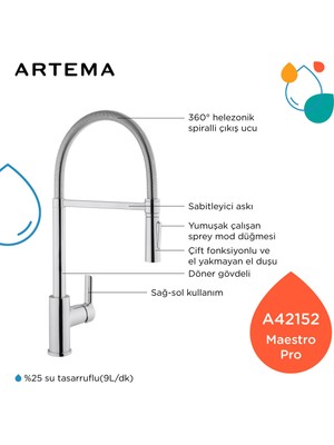 Artema Maestro Pro A42152 Eviye Bataryası, Krom