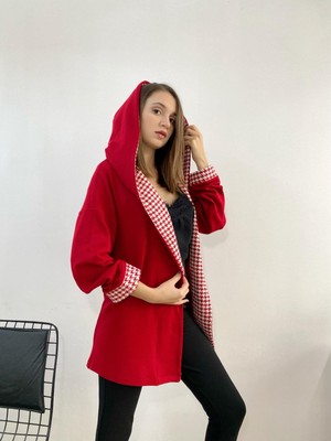 Mois Atelier Kazayağı Detaylı Kırmızı Triko Hırka, Tasarım, Hediye, Büyük Beden, Tesettür