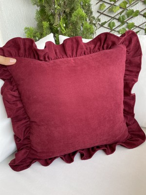 Decamor Home Vintage Fırfırlı Bordo Kırlent Kılıfı