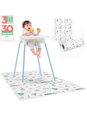 Minimono Mama Sandalyesi Altı ve Aktivite Örtüsü -Kullan At Ek Gıda Örtüsü - 100x120 cm - 3'lü Paket 30 Adet