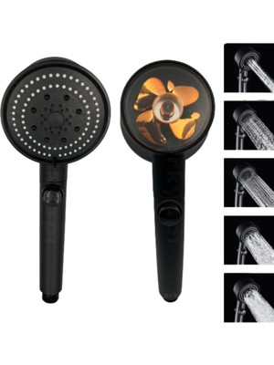 LaMiaSeta Turbo Fan 5 Fonksiyonlu Siyah Duş Başlığı El Duşu Handshower