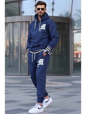 Madmext Lacivert Baskılı Kapşonlu Eşofman Takımı 5909