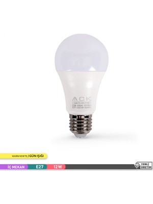 Ack 12W 10'lu Paket A60 LED Ampul 3000K Gün Işığı 1075LM E27