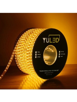 Yuled 1 Metre 3Çipli Iç Dış Mekan Silikonlu Şerit LED 220V - Volt + Güç Fişi Double Pcb Amber