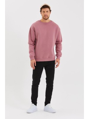 StilStop Bisiklet Yaka Şardonlu Basic Sweatshirt Somon