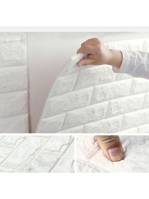 Kendinden Yapışkanlı Esnek Köpük Duvar Kağıdı Paneli 3D Boyutlu Tuğla Desen Beyaz