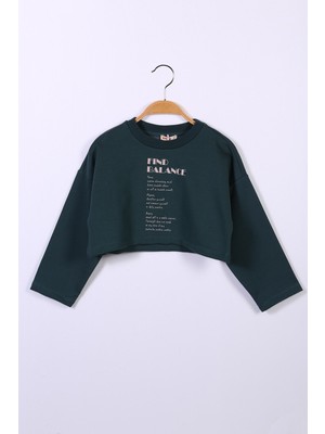 Kız Çocuk Yeşil Crop Sweatshirt (2-6yaş)