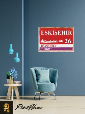 Printhome Ahşap Vintage Poster "  26 Eskişehir Retro Mdf Poster" 24X34 cm