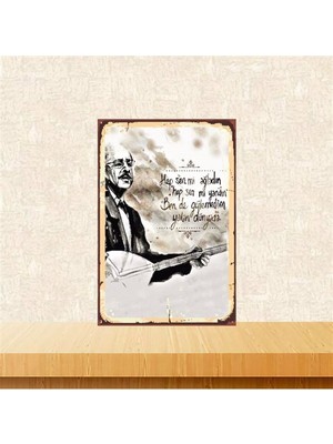 Printhome Ahşap Vintage Tablo " Neşet Ertaş" Ahşap Mdf 25X35CM