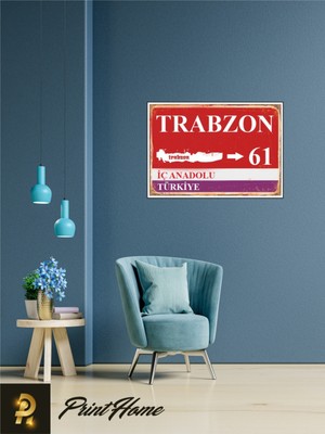 Printhome Ahşap Vintage Poster " 61 Trabzon Retro Mdf Poster" 24X34 cm