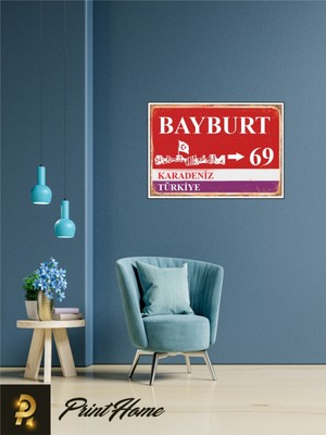 Printhome Ahşap Vintage Poster " 69 Bayburt Retro Mdf Poster" 24X34 cm