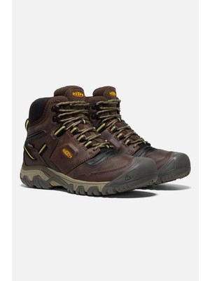 Keen Ridge Flex Mid Wp M-Coffee Bean/keen Yel - Su Geçirmez Erkek Yürüyüş Botu - Koyu Kahverengi