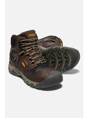 Keen Ridge Flex Mid Wp M-Coffee Bean/keen Yel - Su Geçirmez Erkek Yürüyüş Botu - Koyu Kahverengi