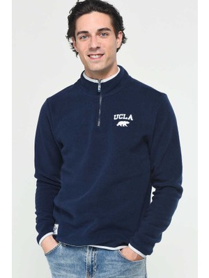 Ucla Corning Koyu Lacivert Yarım Fermuarlı Nakışlı Polar Erkek Sweatshirt