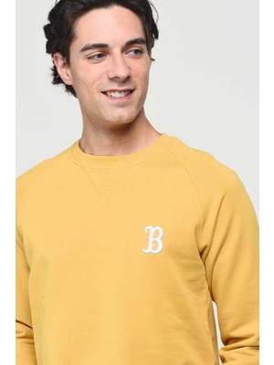 Claır Kahve Bisiklet Yaka Nakışlı Erkek Sweatshirt