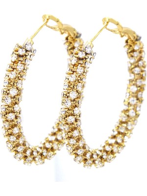 Ferizz Çelik Halka Küpe Altın Kaplama Taşlı Model  UNK-510