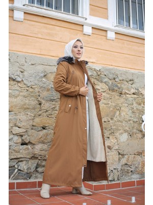 Vibeys Collection Taba İçi Kürklü ve Su Geçirmez Büyük Beden Battal Tam Boy Kadın Kışlık Mont & Kaban