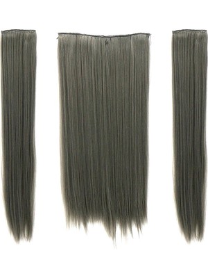 Takıştır Isıya Dayanıklı Yıkanabilir Yarımay Çıt Çıt Saç - HT171L - Gri - Düz - 60 cm - 110 gr + 2 Adet Yan Çıt Çıt Saç