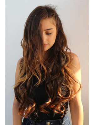 Takıştır Isıya Dayanıklı Yarımay Çıt Çıt Saç - 2h6 - Kahverengi Balyaj - Dalgalı - 60 cm - 110 gr