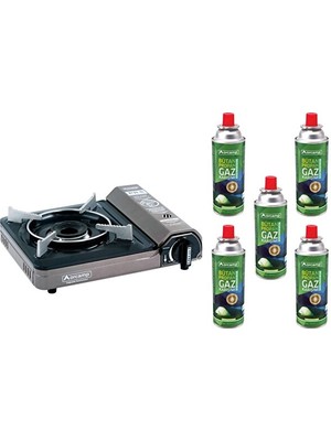 Tekli Portatif Kamp Ocak Gaz Stop Emniyetli +5 Adet 227 Kartuş