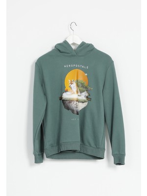 Aeropostale Kapüşon Yaka Baskılı Yeşil Kadın Sweatshirt K-Fox