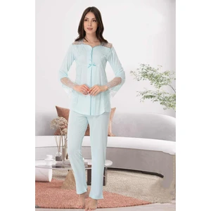 Turkuaz Dantelli Hamile Lohusa Pijama Takımı