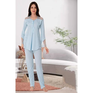 Mavi Dantelli Hamile Lohusa Pijama Takımı