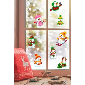Echo Home Sevimli Kardan Adamlar ve Kar Taneleri Yılbaşı Pencere Duvar Sticker