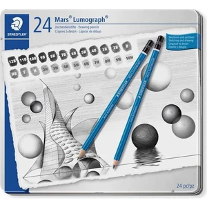 Mars Lumograph Dereceli Kalem Karakalem Eskiz Çizim Seti 24'lü Metal Kutu (12B-10H)