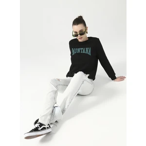 Bisiklet Yaka Baskılı Siyah Kadın Sweatshirt Monısa