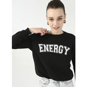Bisiklet Yaka Baskılı Siyah Kadın Sweatshirt Henta