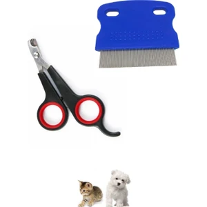 2li Set Kedi Köpek Siyah Renk Tırnak Makası ve Kedi Köpek Bit ve Pire Tarağı - Pire Savar 6 x 6 cm