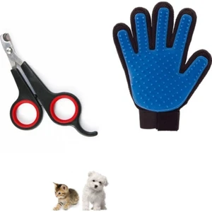 2li Set Kedi Köpek Evcil Hayvan Siyah Renk Tırnak Makası ve Tarama Eldiveni