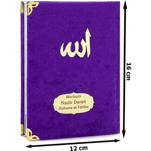 İhvan Online 10 Adet Kadife Kaplı Yasin Kitabı - Çanta Boy - Isme Özel Plakalı - Tesbihli - Keseli - Mor Renk - Mevlüt Hediyeliği - 80 Sayfa