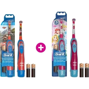 Çocuk Elektrikli Diş Fırçası 2'li Set – Yumuşak Kıllı, Zamanlayıcılı, Pilli, Disney Cars ve Prenses Temalı, Mavi-Pembe