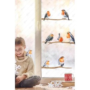 Yılbaşı Kış Kuşları ve Dallar Cam Duvar Sticker Seti  - Yılbaşı Seti