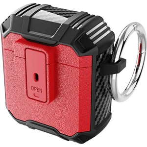 Case 4U Apple Airpods Kılıf Tank Çift Katmanlı Silikon Airbag 27 Siyah - Kırmızı