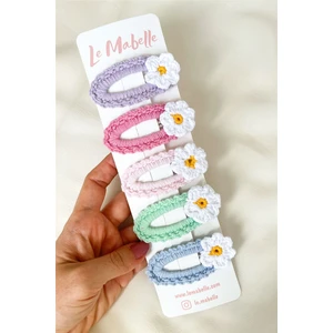 Soft Tonlar Örgü Çiçek 5'li Çıtçıt Toka Set