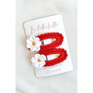 Le Mabelle Kırmızı  Örgü Çiçek 2'li Toka Set