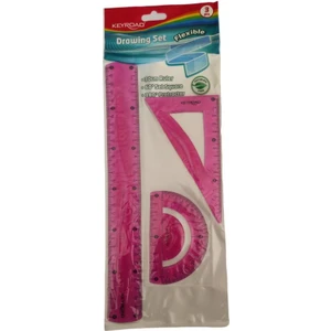 Cetvel Takımı Kırılmaz Esnek Silikonlu Kırılmaz 3'lü Pembe 1 Paket Cetvel Seti Keyroad Dawing