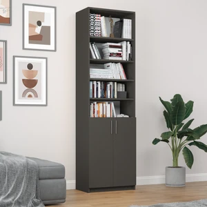 Asra Trend MDF Koyu Gri Kapaklı Kitaplık –Ayarlanabilir Raf,Ev & Ofis Modern Dekoratif Kitaplık,K-38