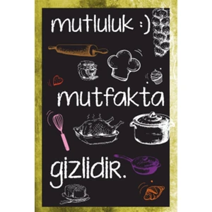 Hayat Poster Mutluluk Mutfakta Gizlidir Retro Ahşap Poster
