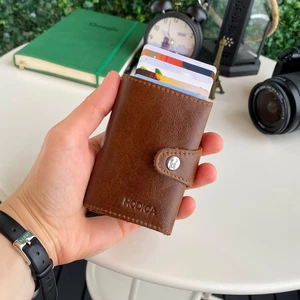 Lizbon - Hakiki Deri RFID Korumalı Mekanizmalı Natürel Akıllı Kartlık Cüzdan